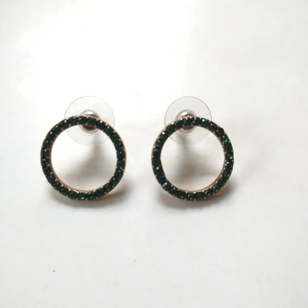 J. Crew Green Crystal Holiday Circle Earrings Studs